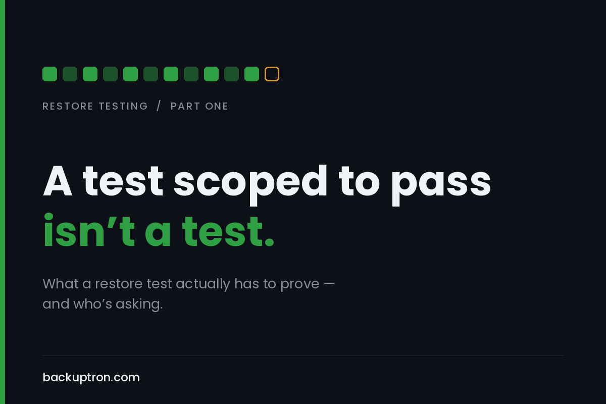 Green Jobs Are Not Evidence: What a Restore Test Actually Has to Prove